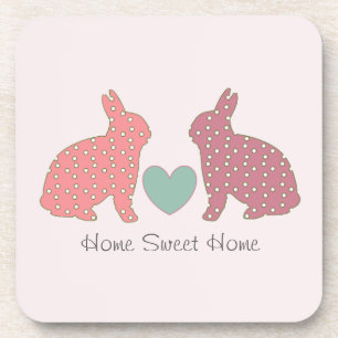 Polka Dot Bunnies Pink Home Sweet Home Bier Onderzetter