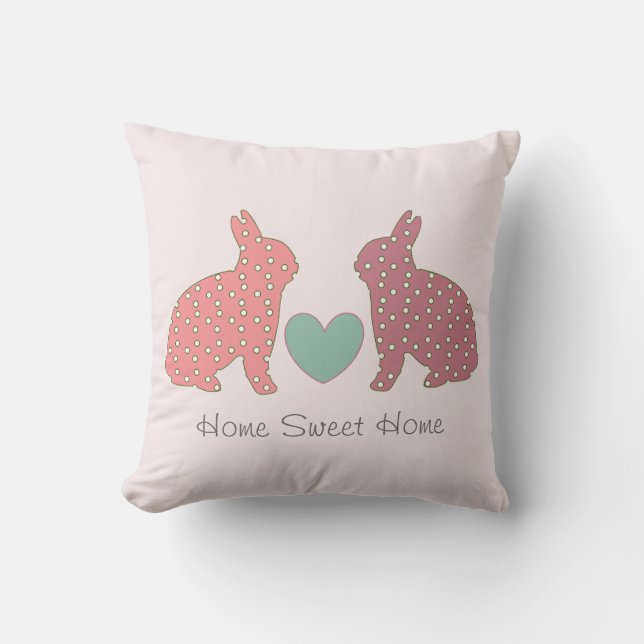 Polka Dot Bunnies Pink Home Sweet Home Kussen (Voorkant)