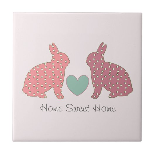 Polka Dot Bunnies Pink Home Sweet Home Tegeltje (Voorkant)