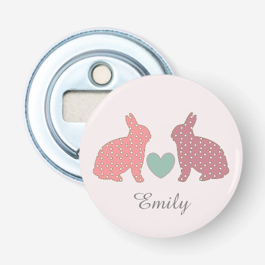 Polka Dot Bunnies Pink op maat Button Flesopener (Voorkant)