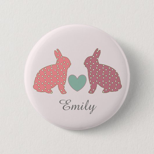 Polka Dot Bunnies Pink op maat Ronde Button 5,7 Cm (Voorkant)