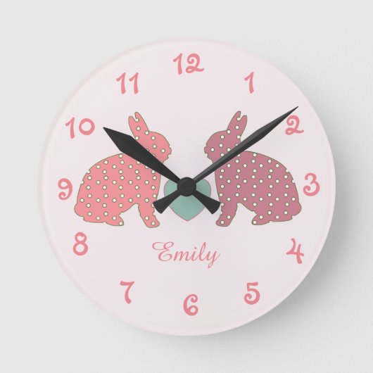 Polka Dot Bunnies Ronde Klok (Voorkant)