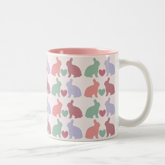 Polka Dot Bunnies Tweekleurige Koffiemok (Rechts)