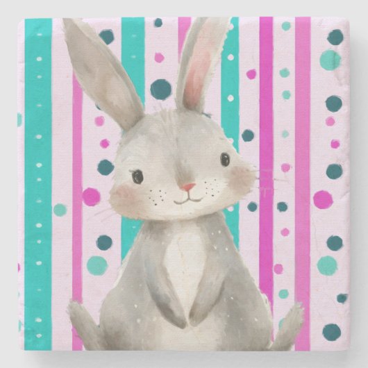 Polka Dot Bunny Delight Stenen Onderzetter (Voorkant)