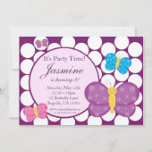 Polka dot Butterfly Birthday Party Invitation Kaart (Voorkant)