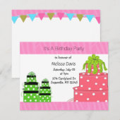 Polka Dot Cake and Cadeaus Birthday Invitation Kaart (Voorkant / Achterkant)