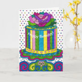 Polka Dot Cake Bright Happy Birthday Kaart (Gele Bloem)