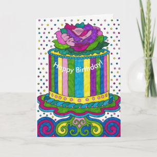 Polka Dot Cake Bright Happy Birthday Kaart