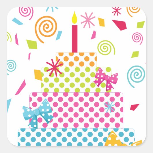 Polka Dot Cake en Confetti Vierkante Sticker (Voorkant)