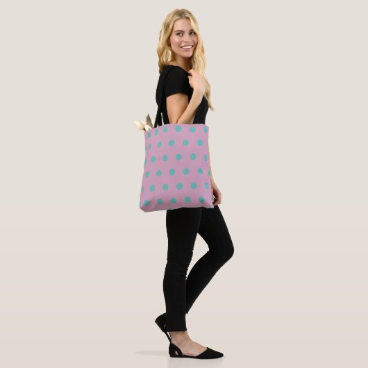 Polka Dot Canvas tas (Roze & Aqua) (Op model)