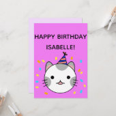 Polka Dot Cat | Happy Birthday Flat Greeting Kaart (Voorkant / Achterkant in situ)