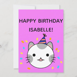 Polka Dot Cat Happy Birthday Flat Greeting Kaart