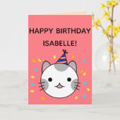 Polka Dot Cat | Happy Birthday Greeting Folded Kaart (Gele Bloem)