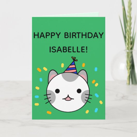Polka Dot Cat | Happy Birthday Greeting Folded Kaart (Voorkant)