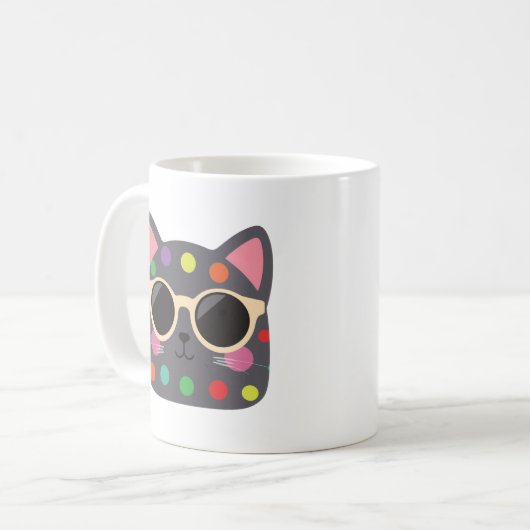 Polka Dot Cat with Sunglasses Mug | Cute Quirky  Koffiemok (Voorkant links)
