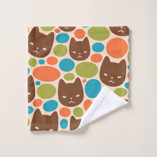 Polka Dot Cats Patroon Bad Handdoek (Wasdoekje)