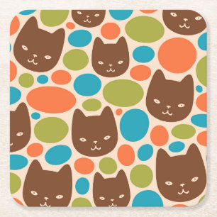 Polka Dot Cats Patroon Kartonnen Onderzetters