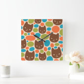 Polka Dot Cats Patroon Vierkante Klok (Huis)
