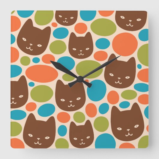 Polka Dot Cats Patroon Vierkante Klok (Voorkant)