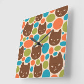 Polka Dot Cats Patroon Vierkante Klok (Hoek)