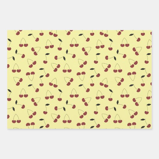 Polka Dot Cherry Pattern Cream Wit Geel Roze Inpakpapier Vel (Voorkant 3)