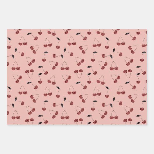 Polka Dot Cherry Pattern Cream Wit Geel Roze Inpakpapier Vel (Voorkant 2)