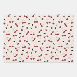 Polka Dot Cherry Pattern Cream Wit Geel Roze Inpakpapier Vel