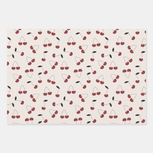 Polka Dot Cherry Pattern Cream Wit Geel Roze Inpakpapier Vel (Voorkant)