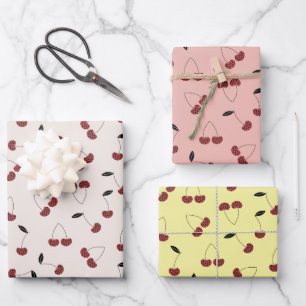 Polka Dot Cherry Pattern Cream Wit Geel Roze Inpakpapier Vel