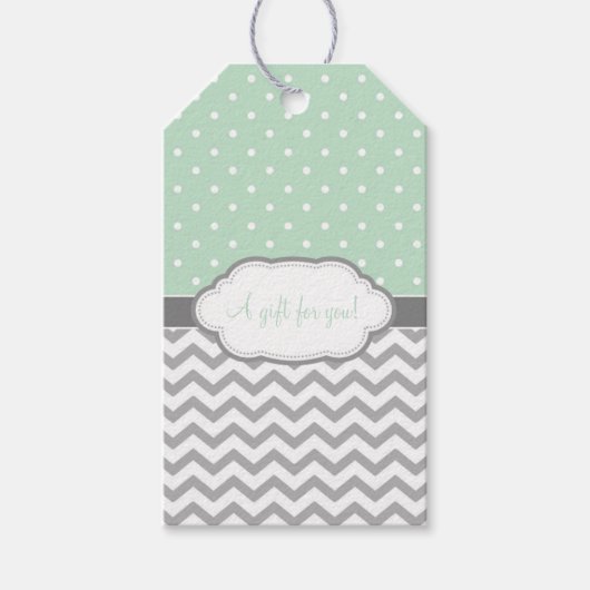 Polka Dot Chevron Cadeau Labels Mint Groen Grijs W Cadeaulabel (Voorkant)