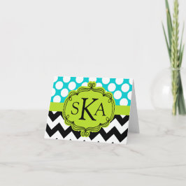 Polka Dot Chevron Monogram Kaarten Notitiekaartje