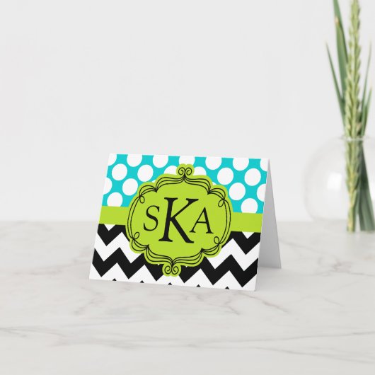 Polka Dot Chevron Monogram Kaarten Notitiekaartje (Voorkant)