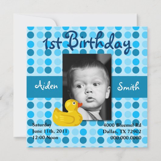 Polka Dot Child Birthday Invite (Boy) Kaart (Voorkant)