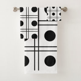 Polka Dot Circle Black en White Check Pattern Bad Handdoek