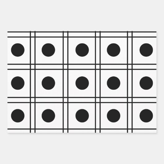 Polka Dot Circle Black en White Check Pattern Inpakpapier Vel (Voorkant 2)