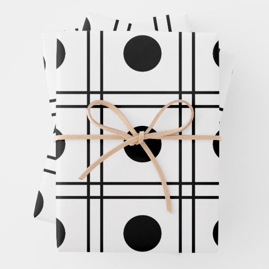Polka Dot Circle Black en White Check Pattern Inpakpapier Vel (In situ)