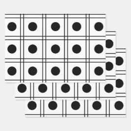 Polka Dot Circle Black en White Check Pattern Inpakpapier Vel