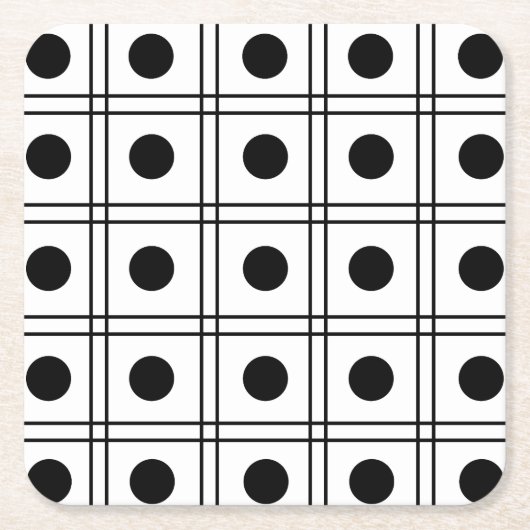 Polka Dot Circle Black en White Check Pattern Kartonnen Onderzetters (Voorkant)