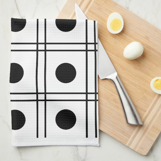 Polka Dot Circle Black en White Check Pattern Theedoek (Quarter Fold)