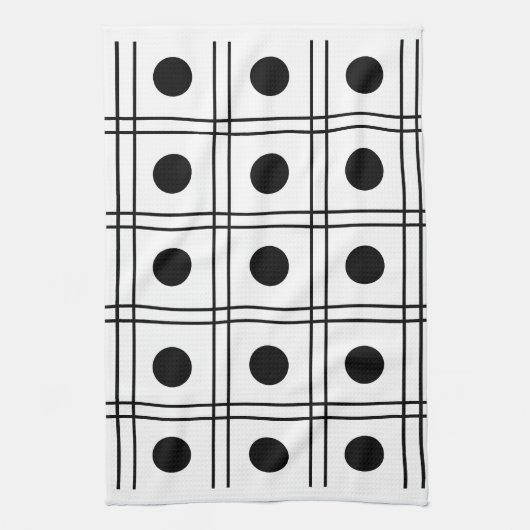 Polka Dot Circle Black en White Check Pattern Theedoek (Verticaal)