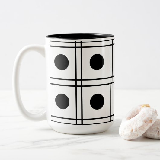 Polka Dot Circle Black en White Check Pattern Tweekleurige Koffiemok (Met donut)