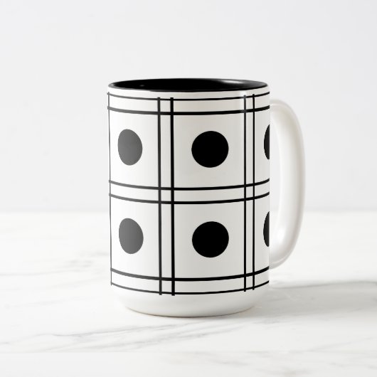 Polka Dot Circle Black en White Check Pattern Tweekleurige Koffiemok (Voorkant rechts)