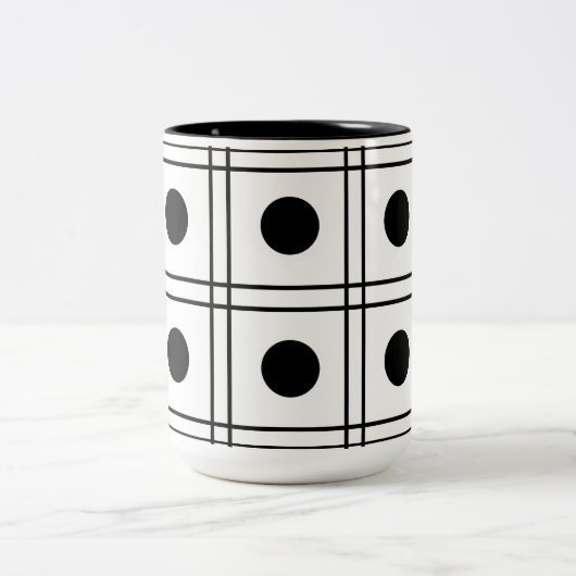 Polka Dot Circle Black en White Check Pattern Tweekleurige Koffiemok (Center)