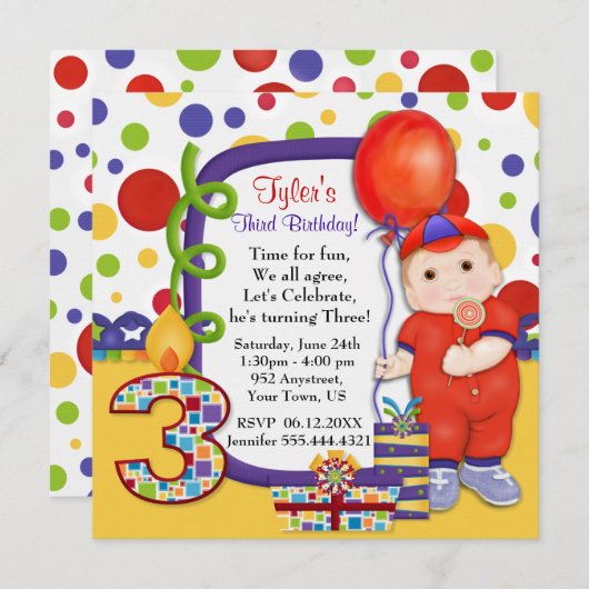 Polka Dot Circus derde verjaardag Kaart (Voorkant / Achterkant)