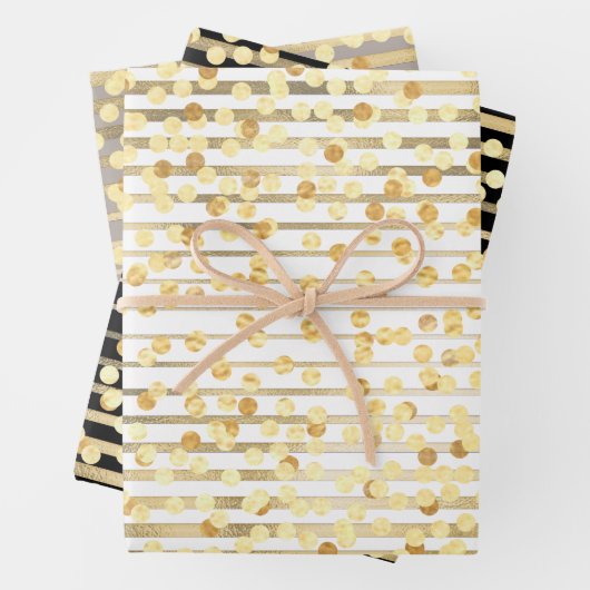 Polka dot confetti zwart wit schemerig grijs patro inpakpapier vel (In situ)