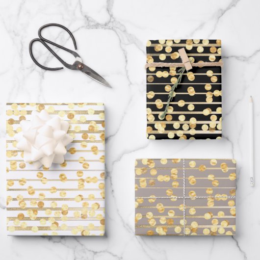 Polka dot confetti zwart wit schemerig grijs patro inpakpapier vel (Voorkant)