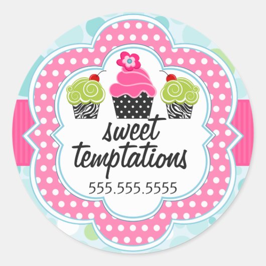 Polka Dot Crazy Cupcake Bakery Box Seals Ronde Sticker (Voorkant)