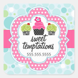 Polka Dot Crazy Cupcake Bakery Box Seals Vierkante Sticker