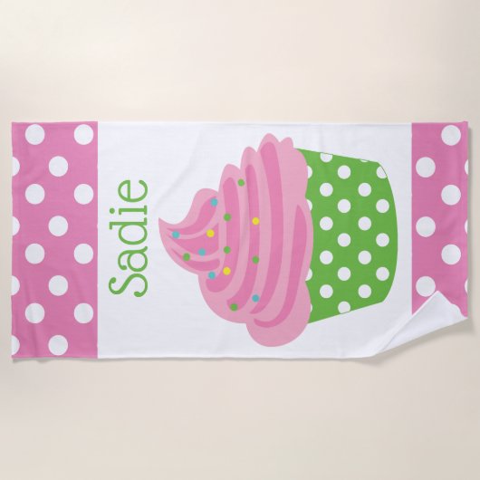 Polka Dot Cupcake Aangepaste keukenhanddoek Strandlaken (Voorkant)
