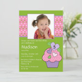 Polka Dot Cupcake Foto 6th Birthday Invitation Kaart (Staand voorkant)
